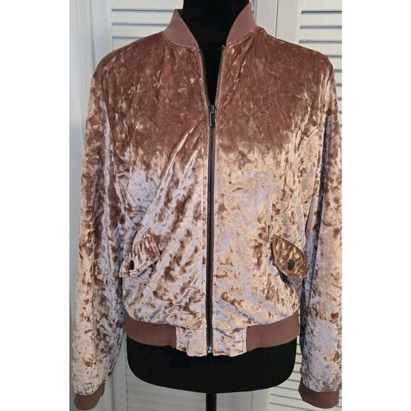 Freshman 1996 Velvet Bomber Jacket Snap Pockets Lined Ribbed Trim 90s Y2K MED - Picture 2 of 9